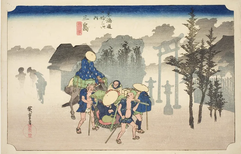 Mishima im Morgennebel, Utagawa Hiroshige (1797–1858)